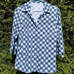 J McLaughlin size large navy and white checkered blouse